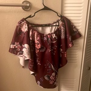 Floral ruffled trim off the shoulder top